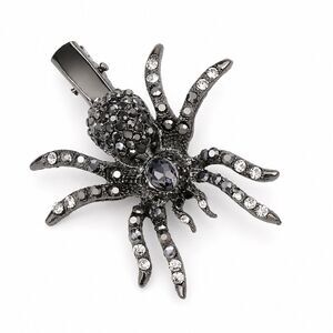 Rhinestone Spider Hair Clip Dark Silver Gothic Halloween Barrette Statement NEW